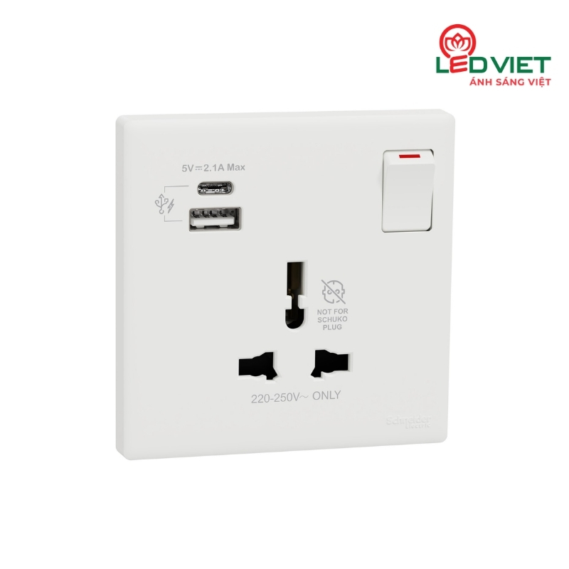 Bộ ổ cắm đơn đa năng 16A có cổng USB và công tắc