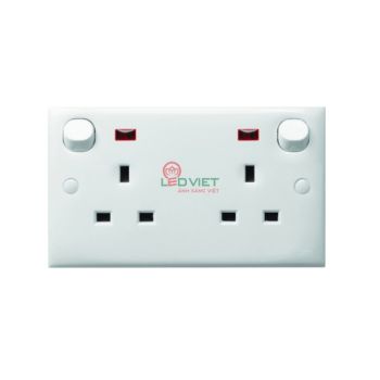 Bộ ổ cắm đôi 3 chấu 13A có công tắc, đèn báo E25N_WE_G19