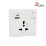 Bộ ổ cắm đơn đa năng 16A có cổng USB và công tắc