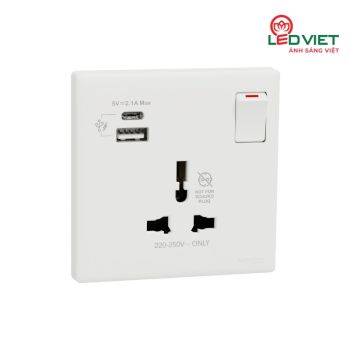 Bộ ổ cắm đơn đa năng 16A có cổng USB và công tắc